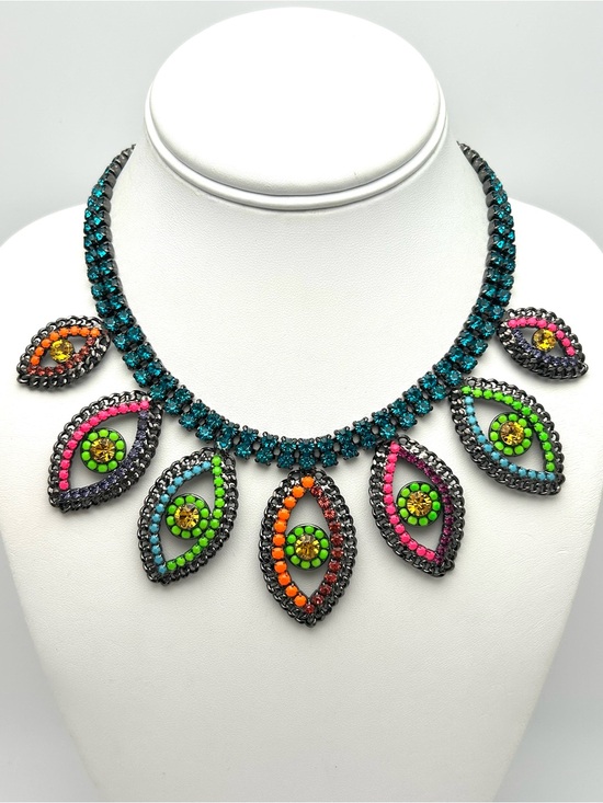 DANNIJO Jewelry - Dannijo x Leandra Medine Man Repeller Jeweled & Beaded Leeloo Evil Eye Necklace